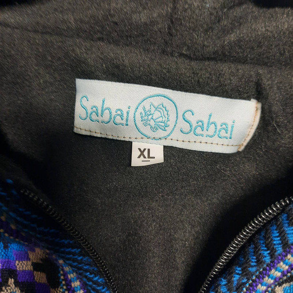 Sabai Sabai Blue Aztec Trim Hooded Zip Up Jacket XL - Picture 4 of 7